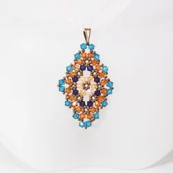 Pendant 40cm - Talia Rhombus M-Salmon Organza - Pendant 40cm - Laiton bronze